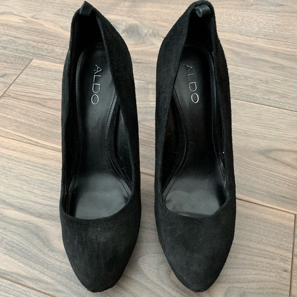 Aldo Black Suede Platform Heels - Picture 2 of 6